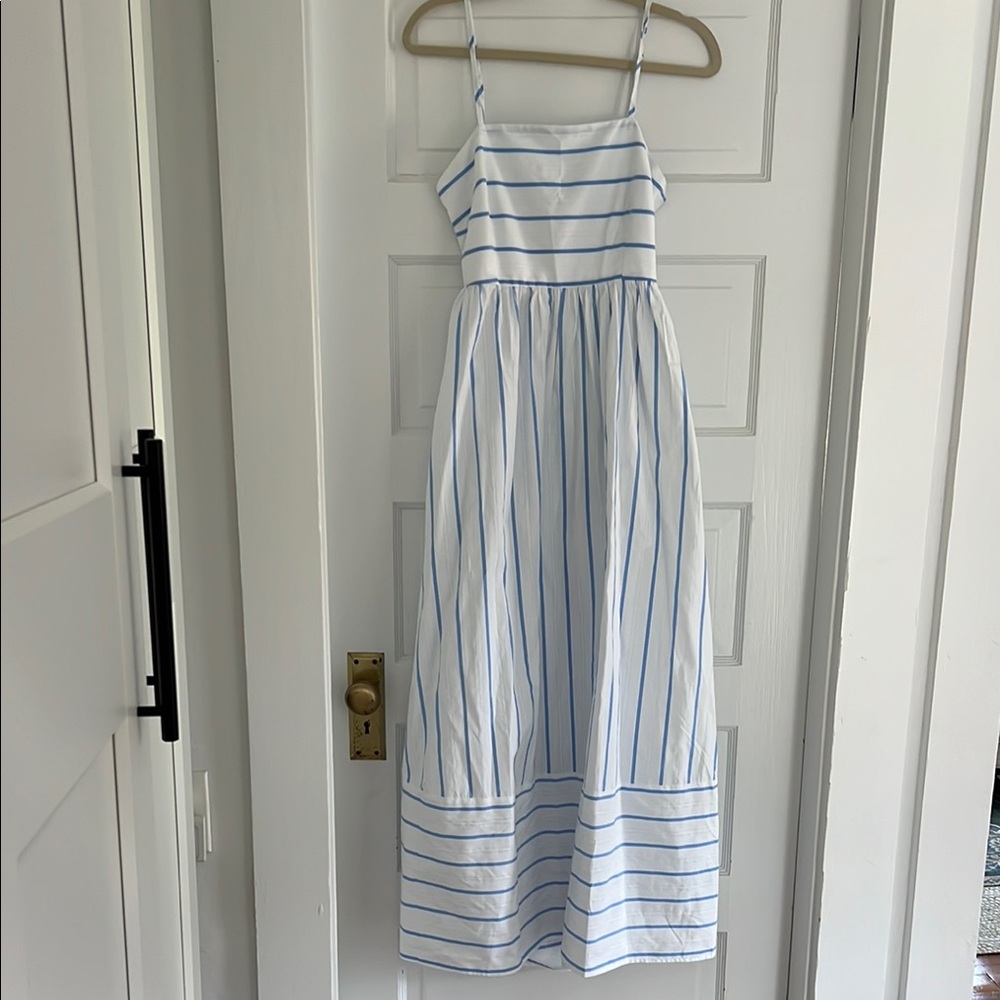White and Light Blue Striped Midi Sundress - Brand